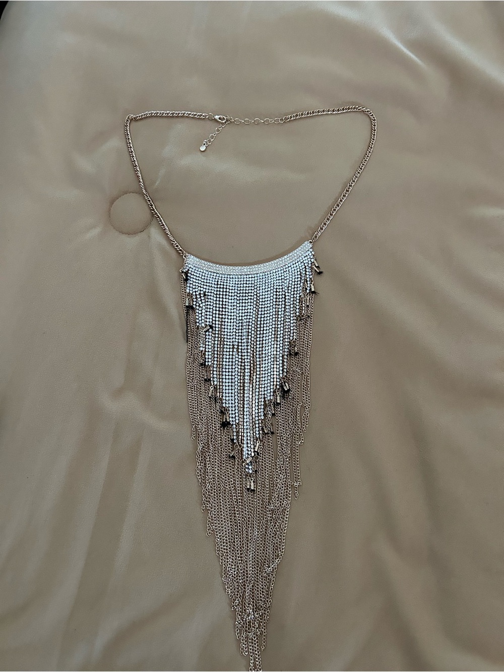 Draped Fringe Statement Necklace - Silver and Gold Tones